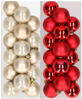 Decoris 32x stuks kunststof kerstballen mix van champagne en rood 4 cm - Kerstbal