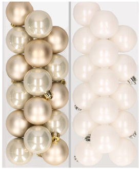 Decoris 32x stuks kunststof kerstballen mix van champagne en wit 4 cm - Kerstbal