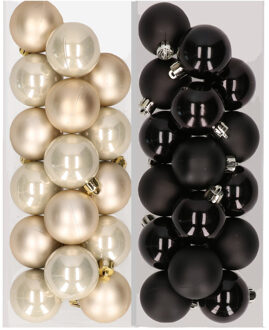 Decoris 32x stuks kunststof kerstballen mix van champagne en zwart 4 cm - Kerstbal