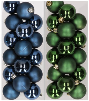 Decoris 32x stuks kunststof kerstballen mix van donkerblauw en donkergroen 4 cm