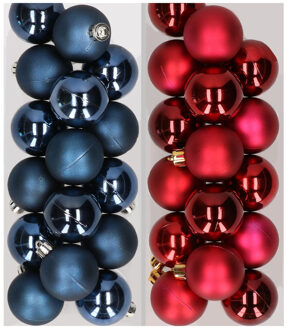 Decoris 32x stuks kunststof kerstballen mix van donkerblauw en donkerrood 4 cm