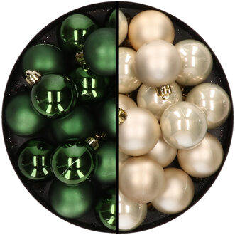 Decoris 32x stuks kunststof kerstballen mix van donkergroen en champagne 4 cm