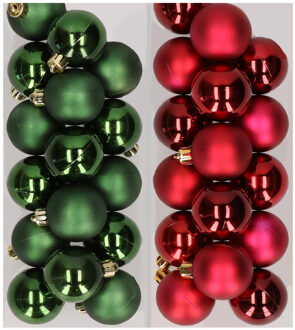 Decoris 32x stuks kunststof kerstballen mix van donkergroen en donkerrood 4 cm - Kerstbal