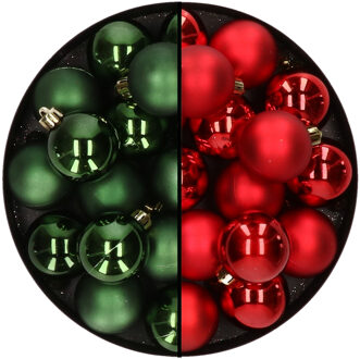 Decoris 32x stuks kunststof kerstballen mix van donkergroen en rood 4 cm