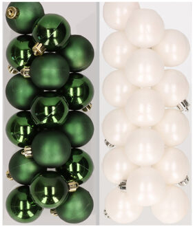 Decoris 32x stuks kunststof kerstballen mix van donkergroen en wit 4 cm