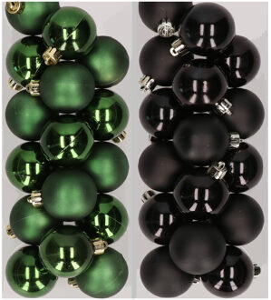 Decoris 32x stuks kunststof kerstballen mix van donkergroen en zwart 4 cm