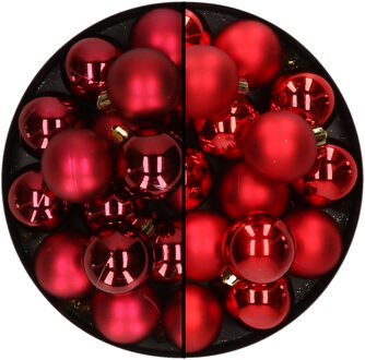 Decoris 32x stuks kunststof kerstballen mix van donkerrood en rood 4 cm