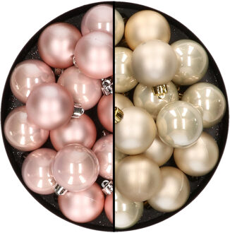 Decoris 32x stuks kunststof kerstballen mix van lichtroze en champagne 4 cm