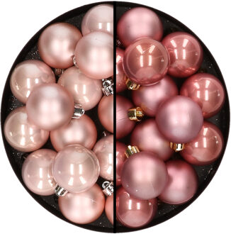 Decoris 32x stuks kunststof kerstballen mix van lichtroze en oudroze 4 cm