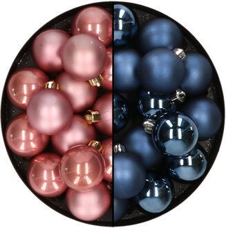 Decoris 32x stuks kunststof kerstballen mix van oudroze en donkerblauw 4 cm