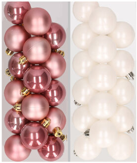 Decoris 32x stuks kunststof kerstballen mix van oudroze en wit 4 cm
