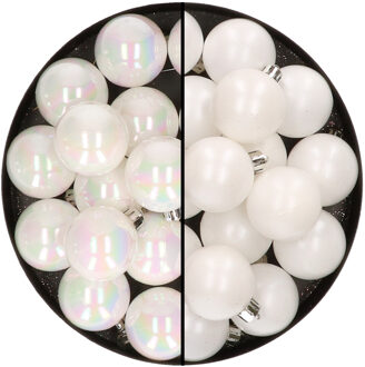 Decoris 32x stuks kunststof kerstballen mix van parelmoer wit en wit 4 cm