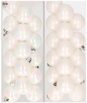 Decoris 32x stuks kunststof kerstballen mix van parelmoer wit en wit 4 cm
