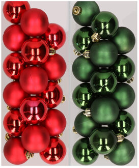 Decoris 32x stuks kunststof kerstballen mix van rood en donkergroen 4 cm - Kerstbal