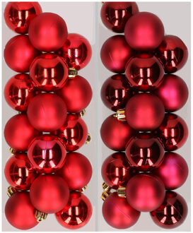 Decoris 32x stuks kunststof kerstballen mix van rood en donkerrood 4 cm