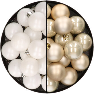 Decoris 32x stuks kunststof kerstballen mix van wit en champagne 4 cm
