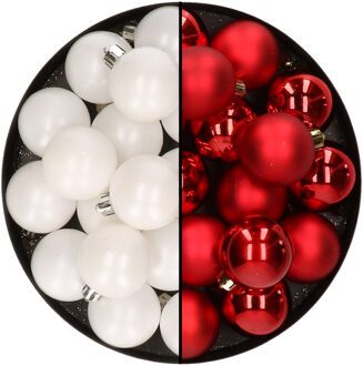 Decoris 32x stuks kunststof kerstballen mix van wit en rood 4 cm - Kerstbal