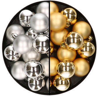 Decoris 32x stuks kunststof kerstballen mix van zilver en goud 4 cm - Kerstbal Zilverkleurig