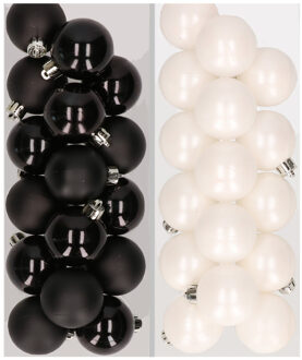 Decoris 32x stuks kunststof kerstballen mix van zwart en wit 4 cm