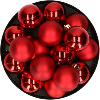 Decoris 32x stuks kunststof kerstballen rood 4 cm - Kerstbal