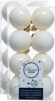 Decoris 32x stuks kunststof kerstballen wol wit 4 cm glans/mat