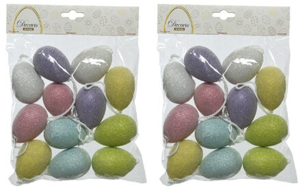 Decoris 36x Gekleurde glitter plastic/kunststof eieren/Paaseieren 6 cm