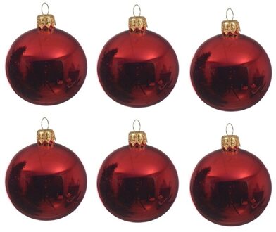 Decoris 36x Kerst rode glazen kerstballen 8 cm glans