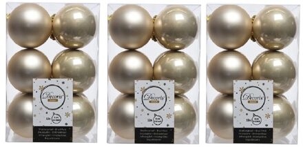 Decoris 36x Kunststof kerstballen glanzend/mat licht parel/champagne 6 cm kerstboom versiering/decoratie - Kerstbal Champagnekleurig