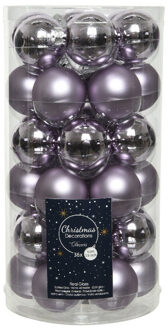 Decoris 36x Lila paarse kleine glazen kerstballen 4 cm mat en glans - Kerstbal