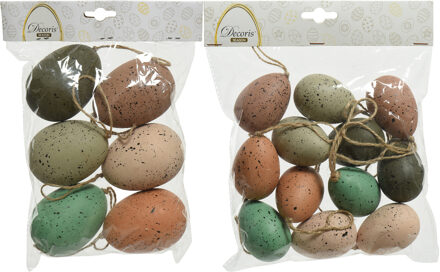Decoris 36x stuks decoratie paaseieren hangend - 6 cm - 9 cm - kunststof