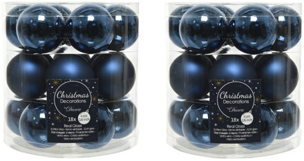 Decoris 36x stuks kleine glazen kerstballen donkerblauw (night blue) 4 cm mat/glans - Kerstbal