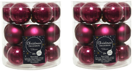 Decoris 36x stuks kleine glazen kerstballen framboos roze (magnolia) 4 cm mat/glans
