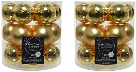 Decoris 36x stuks kleine glazen kerstballen goud 4 cm mat/glans - Kerstbal Goudkleurig