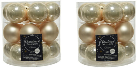 Decoris 36x stuks kleine glazen kerstballen licht parel/champagne 4 cm mat/glans - Kerstbal Champagnekleurig