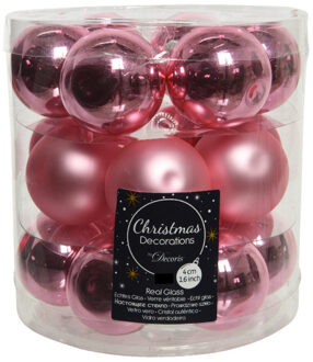 Decoris 36x stuks kleine glazen kerstballen lippenstift roze 4 cm mat/glans