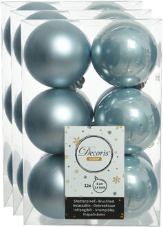 Decoris 36x stuks kunststof kerstballen lichtblauw 6 cm glans/mat