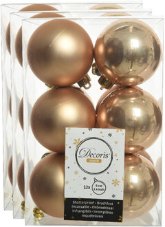 Decoris 36x stuks kunststof kerstballen toffee bruin 6 cm glans/mat