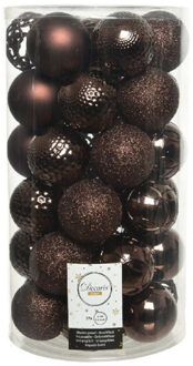 Decoris 37x Donkerbruine kerstballen 6 cm kunststof mix