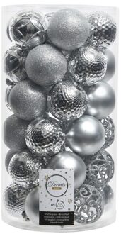 Decoris 37x Kerstballen - zilver - 6 cm - kunststof - mix