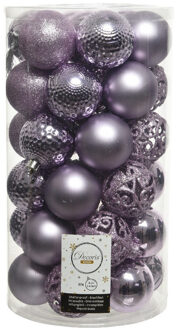 Decoris 37x Kunststof kerstballen mix lila paars 6 cm kerstboom versiering/decoratie - Kerstbal