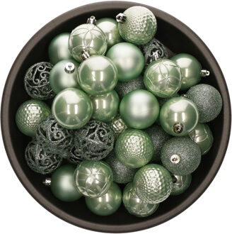 Decoris 37x Mintgroene kunststof kerstballen 6 cm - Mix - Onbreekbare plastic kerstballen - Kerstboomversiering mintgroen