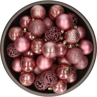 Decoris 37x Oud Roze Kunststof Kerstballen 6 Cm - Mix - Onbreekbare Plastic Kerstballen - Kerstboomversiering Oud Roze