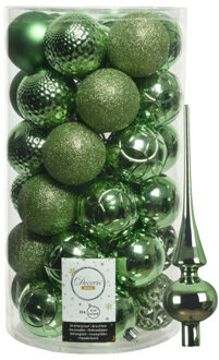 Decoris 37x stuks kunststof kerstballen 6 cm incl. glanzende glazen piek groen - Kerstbal