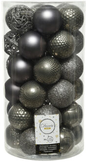 Decoris 37x Stuks Kunststof Kerstballen Antraciet (Warm Grey) 6 Cm Mat/glans/glitter - Kerstbal