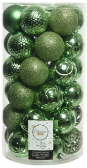 Decoris 37x stuks kunststof kerstballen groen 6 cm glans/mat/glitter mix