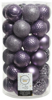 Decoris 37x stuks kunststof kerstballen heide lila paars 6 cm glans/mat/glitter mix