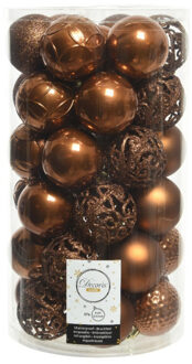 Decoris 37x stuks kunststof kerstballen kaneel bruin 6 cm glans/mat/glitter mix