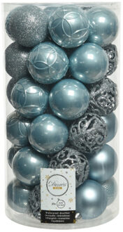 Decoris 37x stuks kunststof kerstballen lichtblauw 6 cm glans/mat/glitter mix - Kerstbal