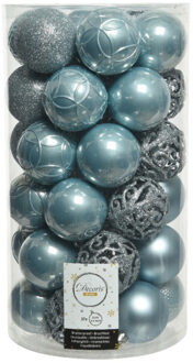 Decoris 37x stuks kunststof kerstballen lichtblauw 6 cm glans/mat/glitter mix