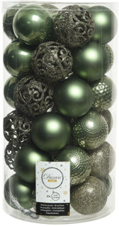 Decoris 37x stuks kunststof kerstballen mos groen 6 cm glans/mat/glitter mix